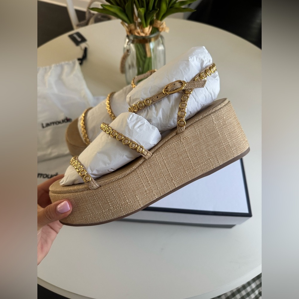 NWT Gio Milanina Flatform Sandal In Beige Raffia - Picture 8 of 15